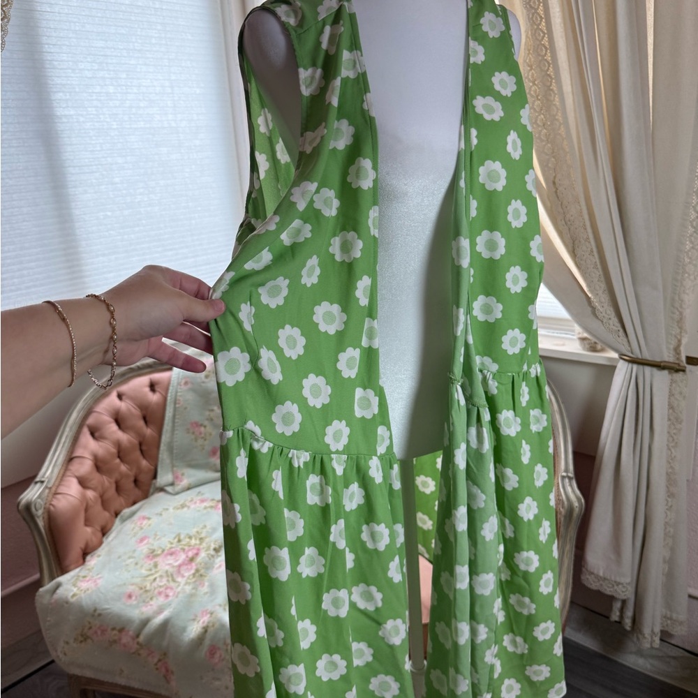 Modcloth Green Floral Wrap Dress with White Flowers - Picture 3 of 3